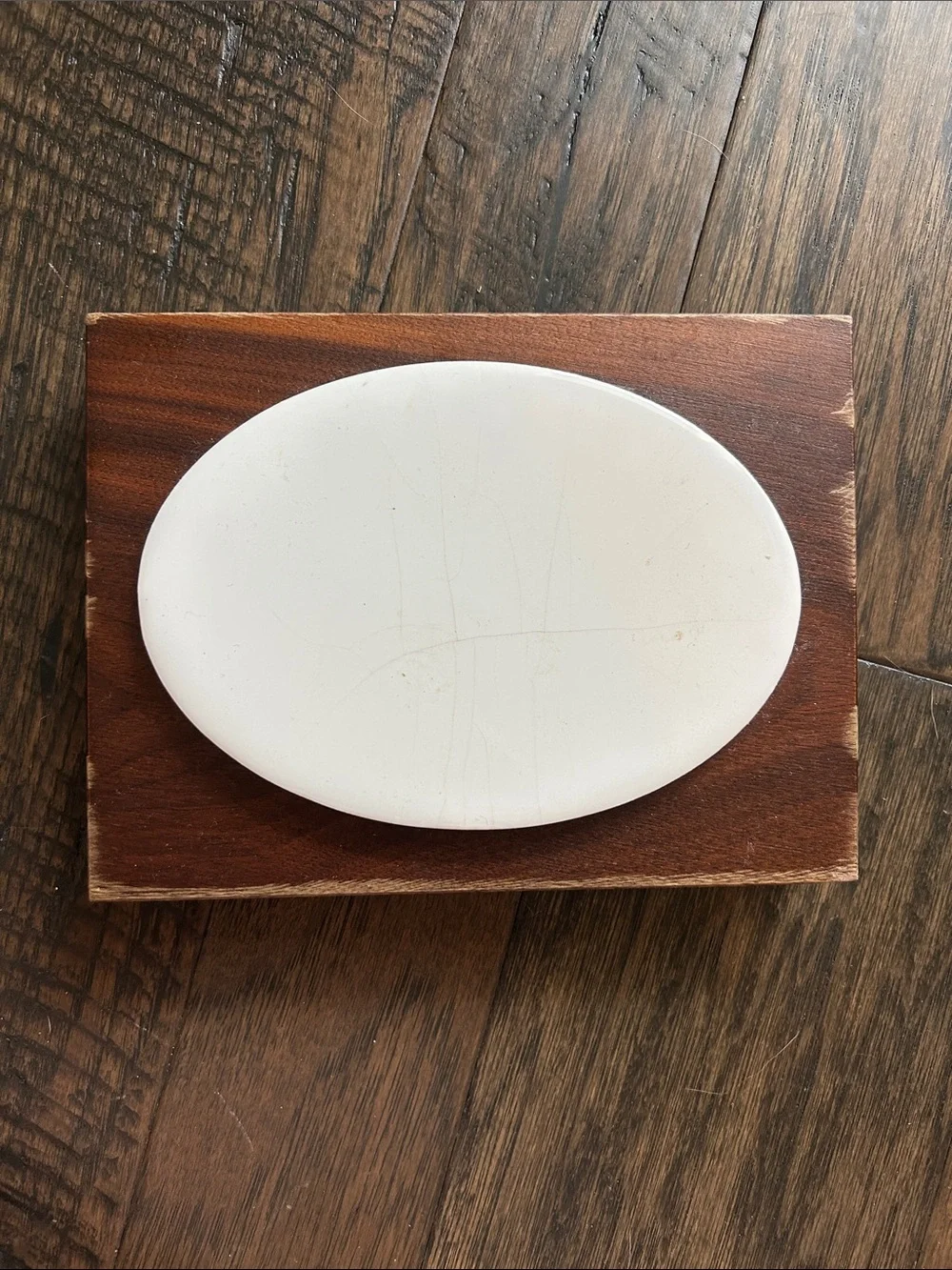 Ceramic Oval Soap Dish with Wooden Base - White
